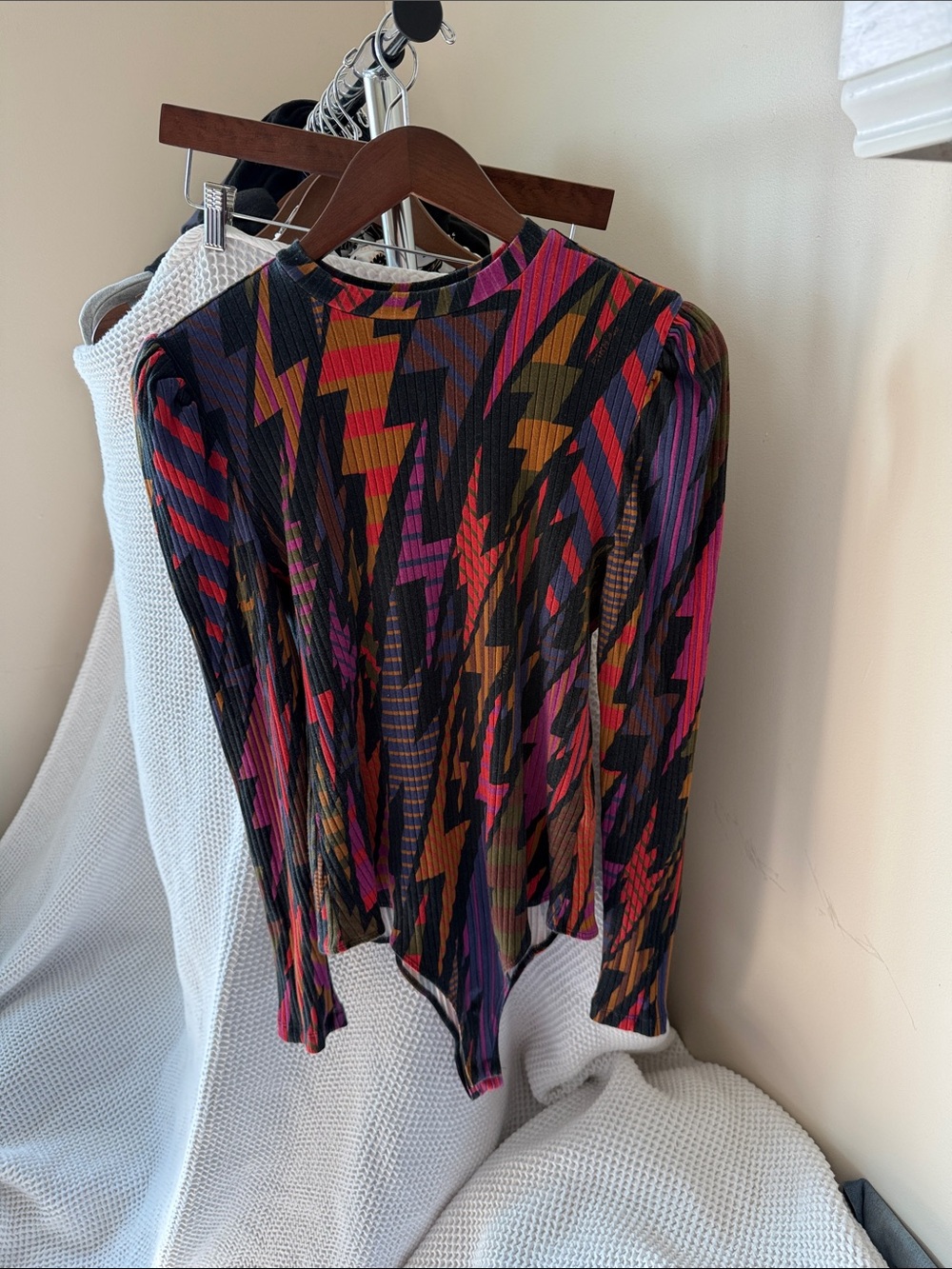 FARM Rio Multicolor Geometric Print Long Sleeve Bodysuit
